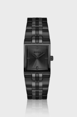 Strivo black-plated watch with stripe effect, Black