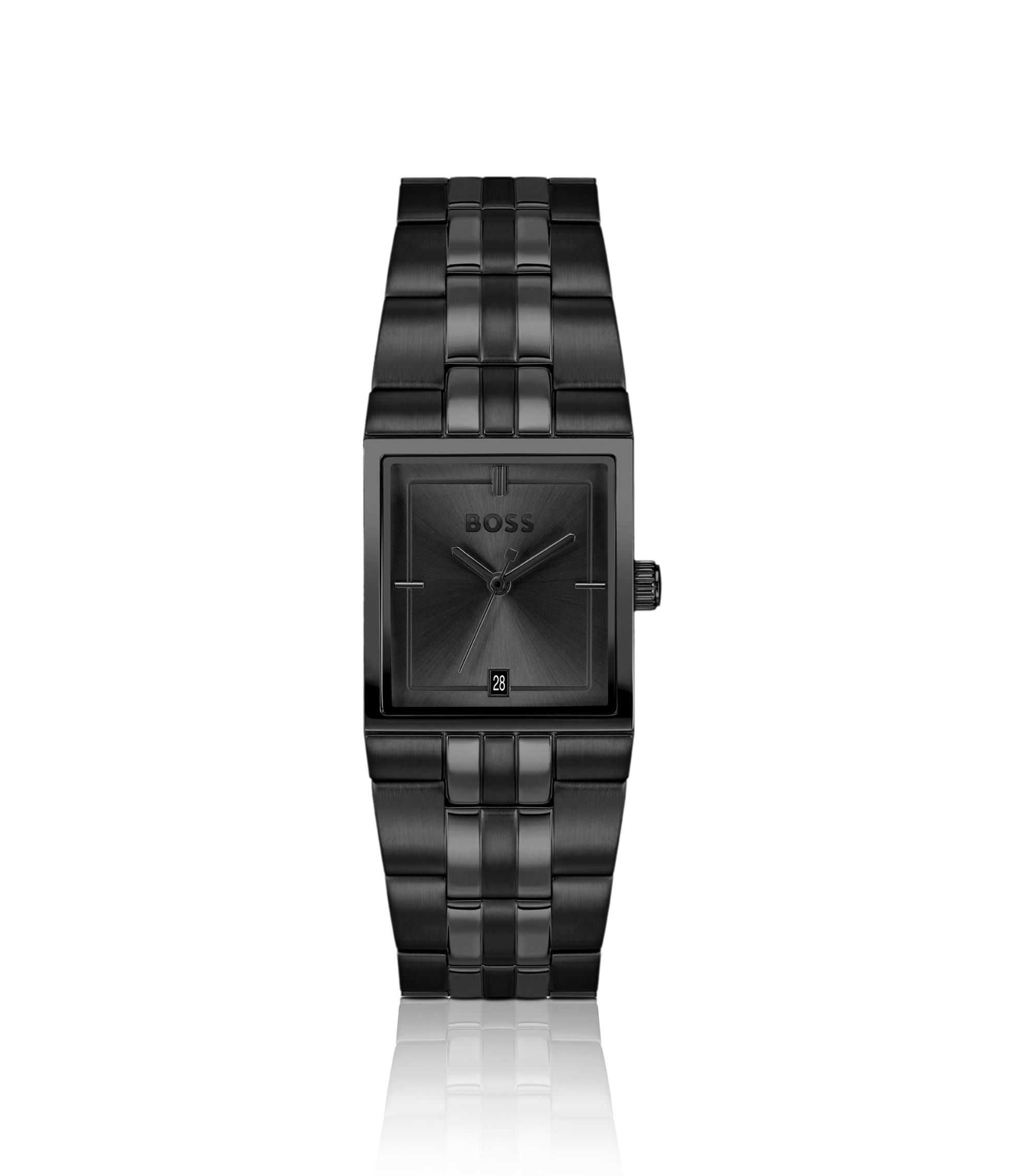 Strivo schwarz beschichtete Uhr mit Streifen-Optik