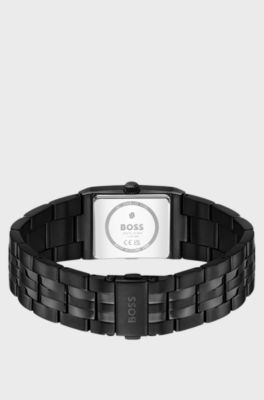 Strivo black-plated watch with stripe effect, Black