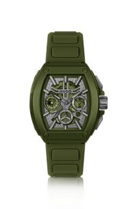 Reloj verde con esfera esqueleto y correa de silicona, Verde