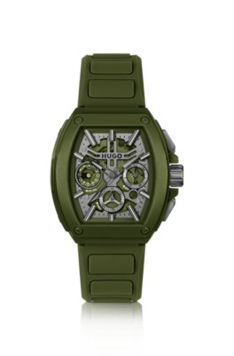 skeleton-dial watch with silicone strap