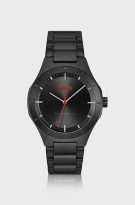 Lit black-plated watch with tonal dial, Black