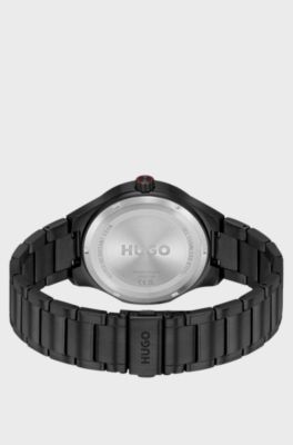 Lit black-plated watch with tonal dial, Black