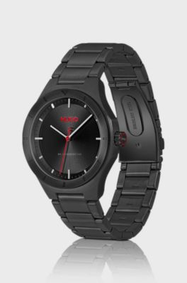 Lit black-plated watch with tonal dial, Black