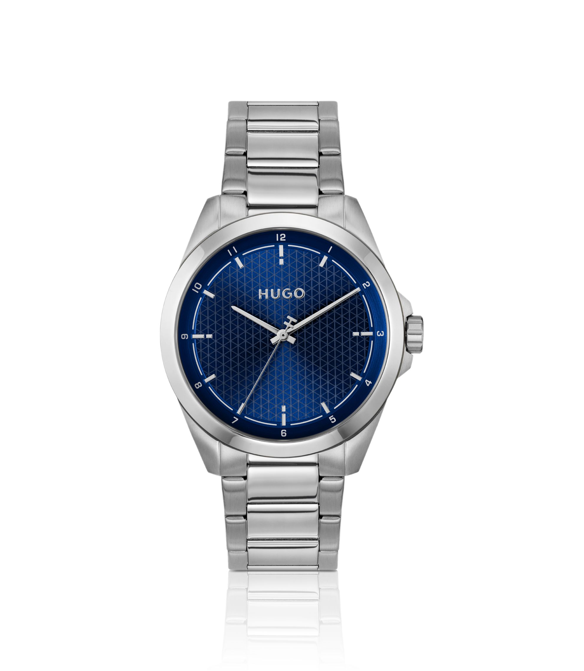 Seam Uhr aus Edelstahl mit blauem strukturiertem Zifferblatt