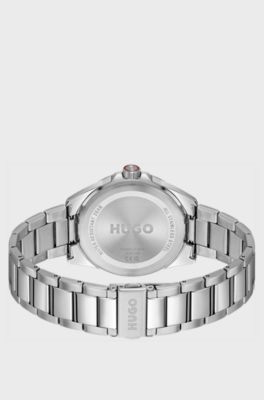 Seam stainless-steel watch with blue textured dial, Silver tone