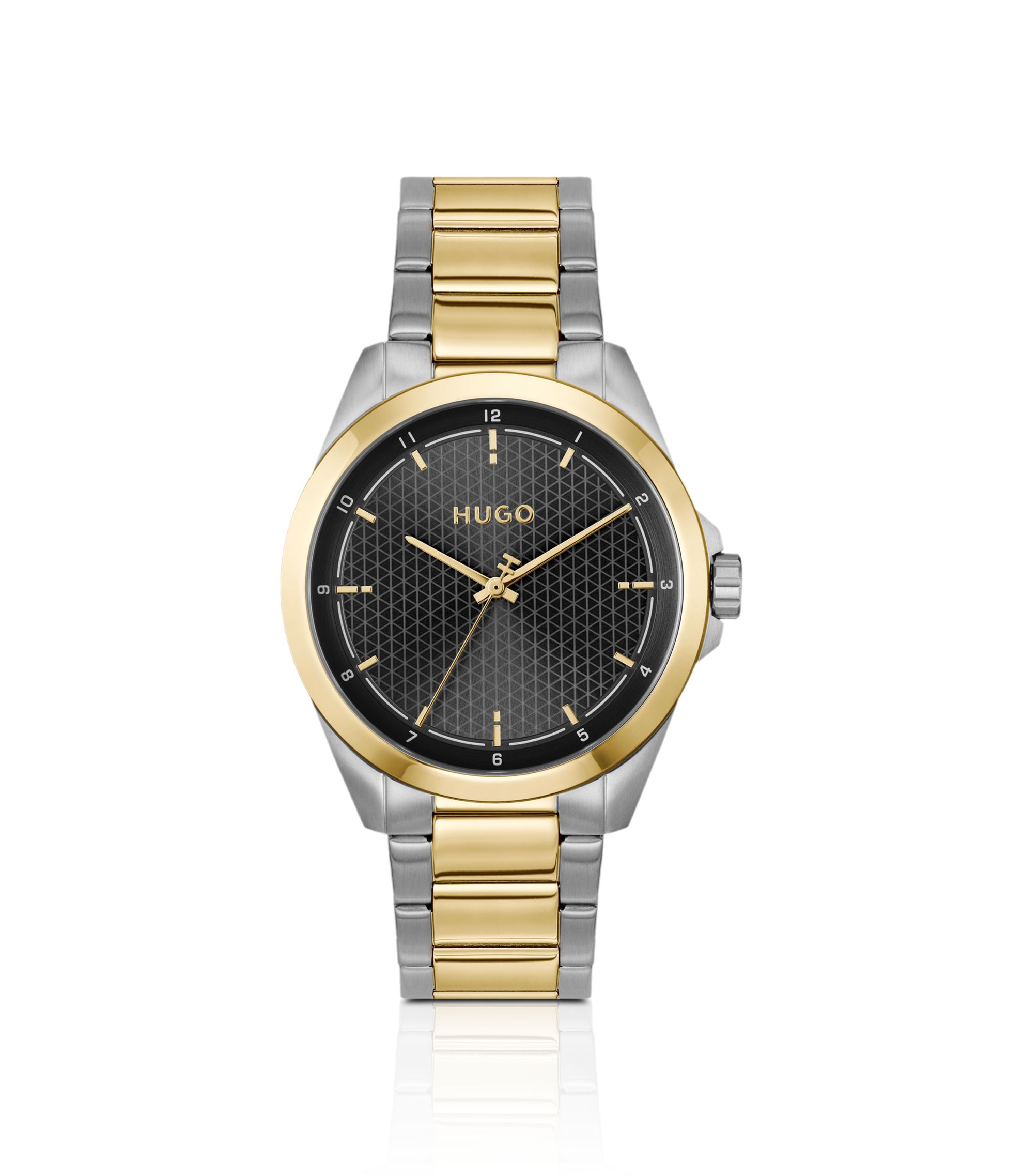 Seam zweifarbige Uhr mit schwarzem strukturiertem Zifferblatt