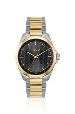 Seam two-tone watch with black textured dial