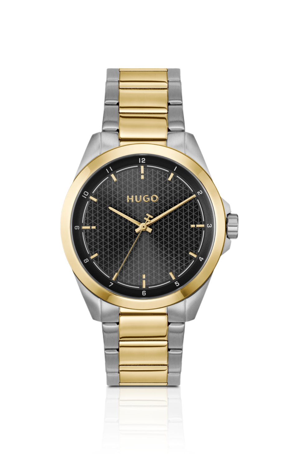 Seam two-tone watch with black textured dial