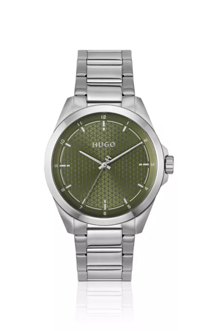 Seam stainless-steel watch with green textured dial