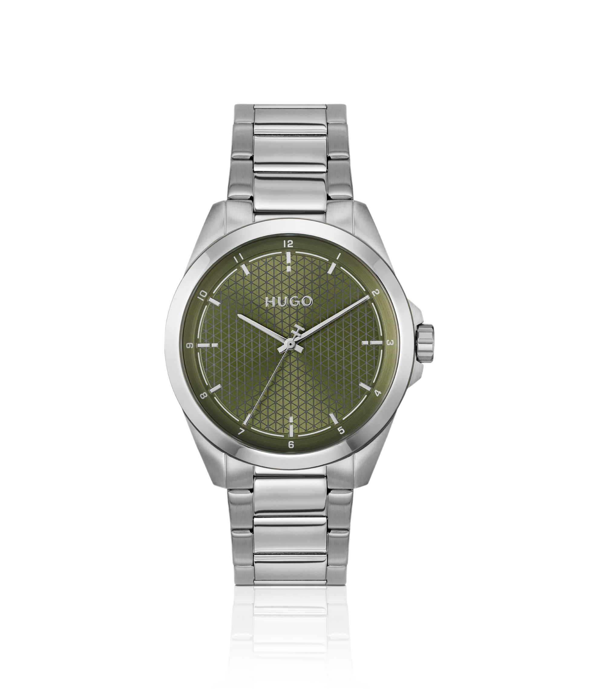 Seam Uhr aus Edelstahl mit grünem strukturiertem Zifferblatt