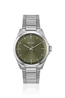 Seam stainless-steel watch with green textured dial