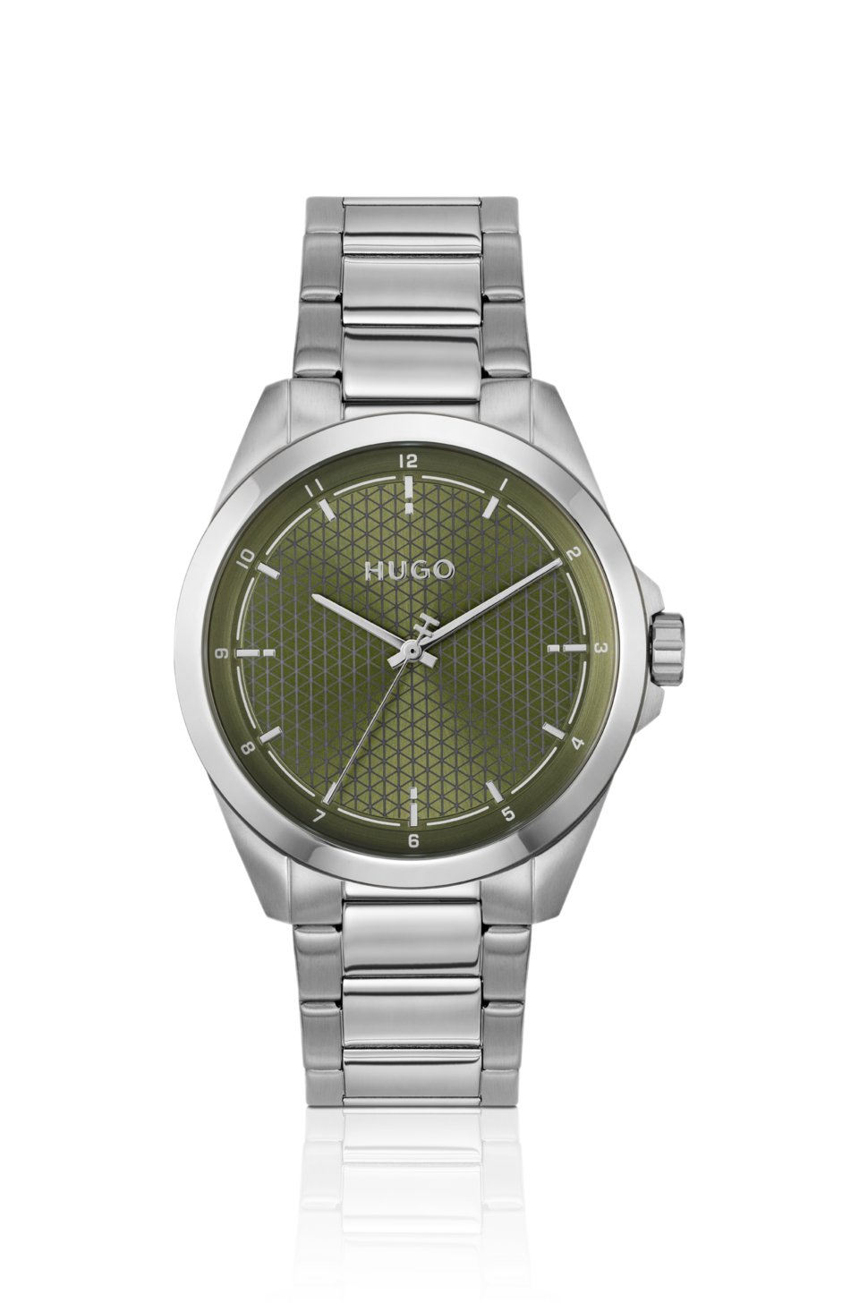 Seam stainless-steel watch with green textured dial