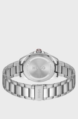 Seam stainless-steel watch with green textured dial, Silver tone