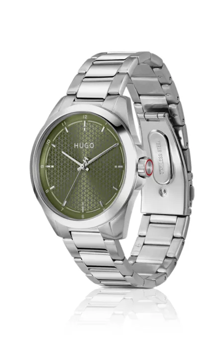 Seam stainless-steel watch with green textured dial