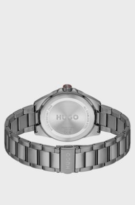 Seam grey-plated watch with pink textured dial, Grey