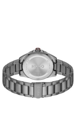 Hugo Seam grey-plated watch with pink textured dial analoga klockor herr – bild 2