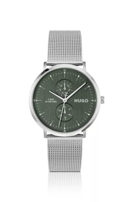 Style silver-tone watch with green dial