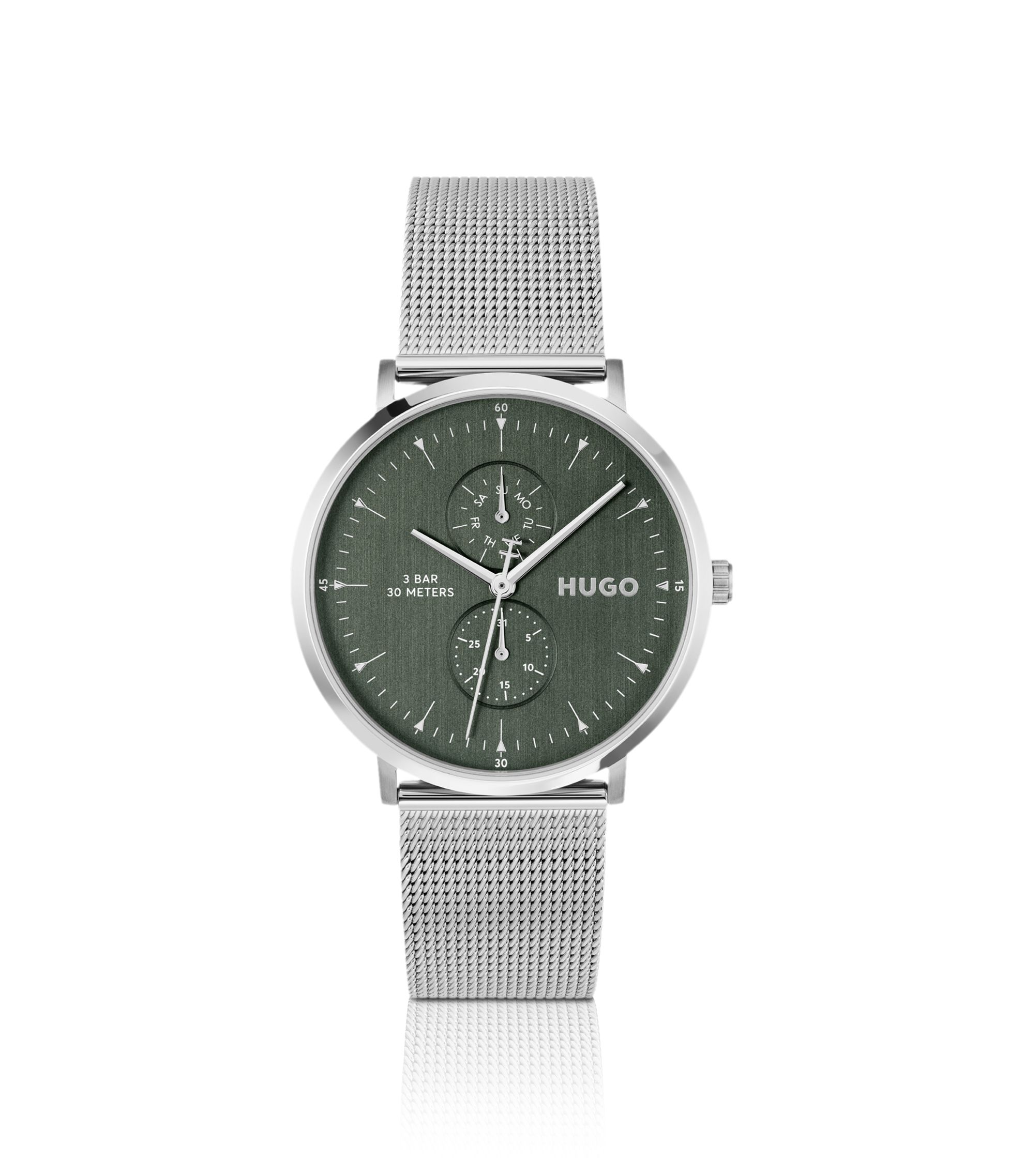 Style silberfarbene Uhr mit grünem Zifferblatt