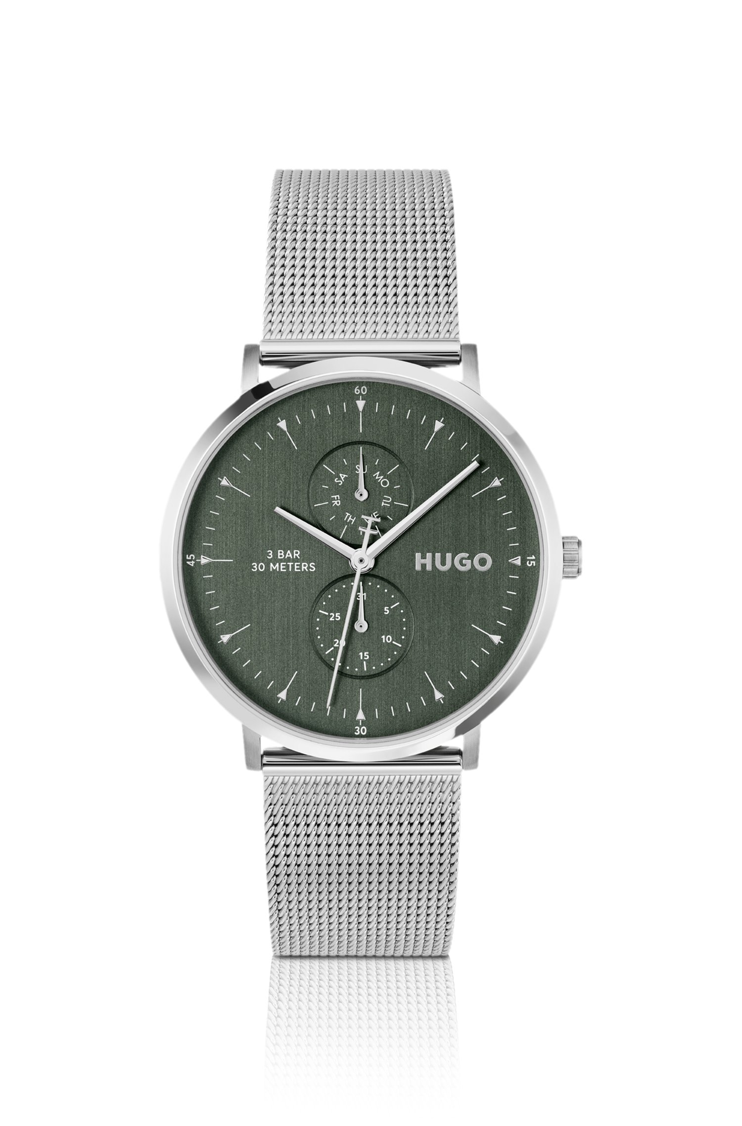 Hugo Style silver-tone watch with green dial klockor herr