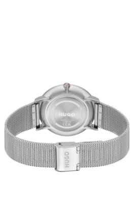 Style silver-tone watch with green dial, Silver tone