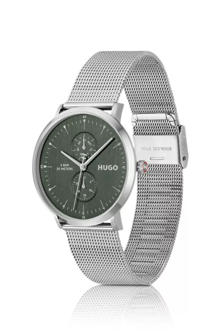 Style silver-tone watch with green dial