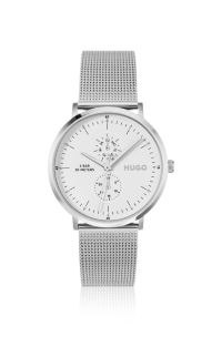 Style silver-tone watch with white dial, Silver tone