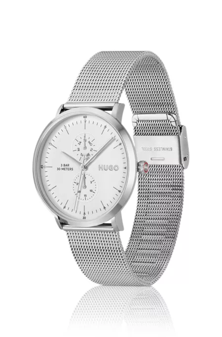 Style silver-tone watch with white dial