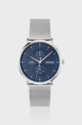 Orologio color argento con quadrante blu di stile, Color argento