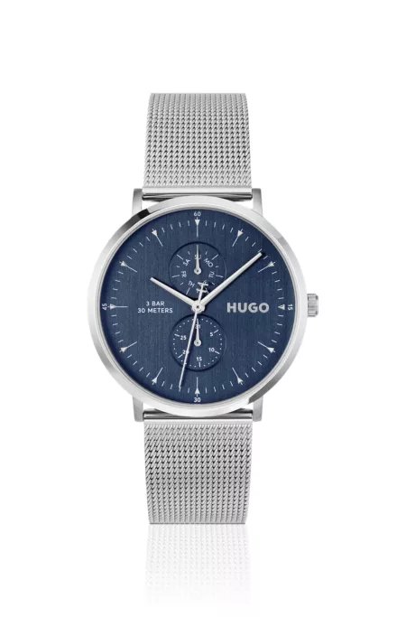 Style silver-tone watch with blue dial