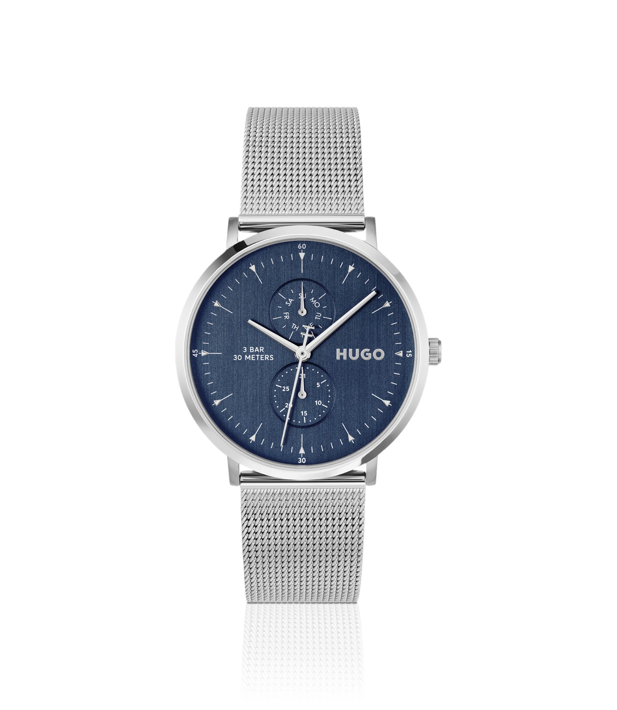 Style silberfarbene Uhr mit blauem Zifferblatt