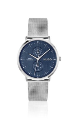 Style silver-tone watch with blue dial