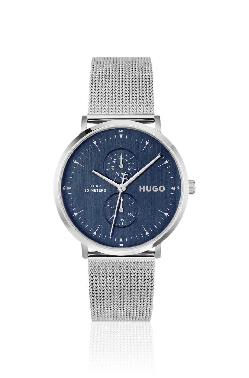 Style silver-tone watch with blue dial