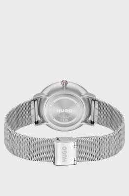 Style silver-tone watch with blue dial, Silver tone