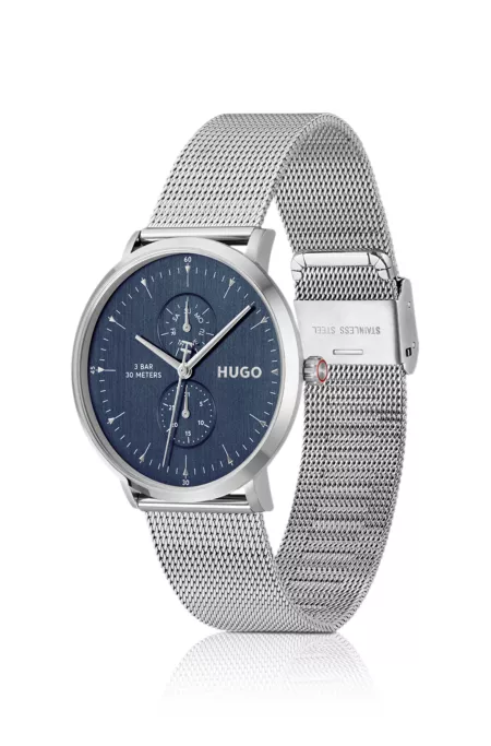 Style silver-tone watch with blue dial