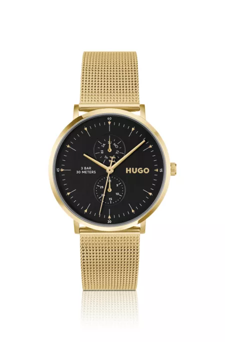 Style gold-tone watch with black dial