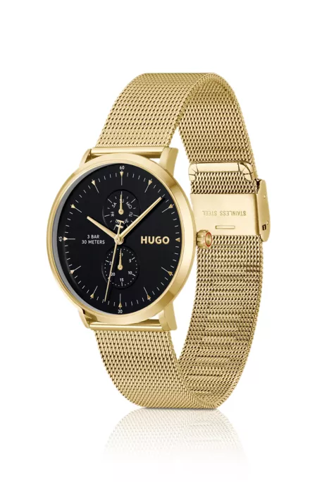 Style gold-tone watch with black dial