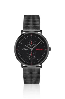 Style black-plated watch with mesh bracelet, Dark Grey