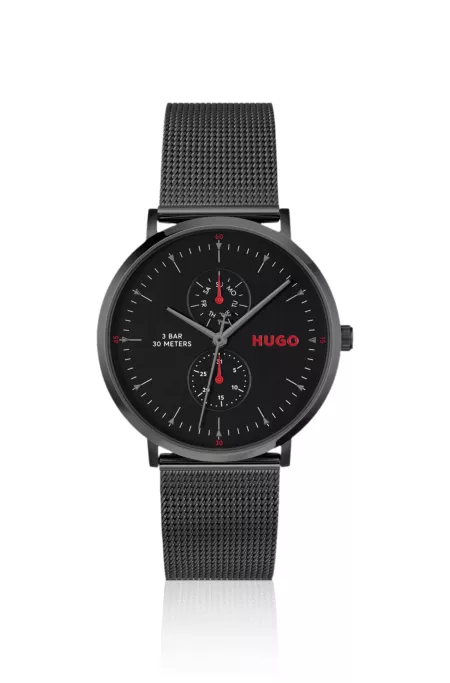 Style black-plated watch with mesh bracelet