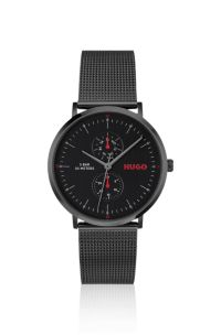 Style black-plated watch with mesh bracelet, Dark Grey