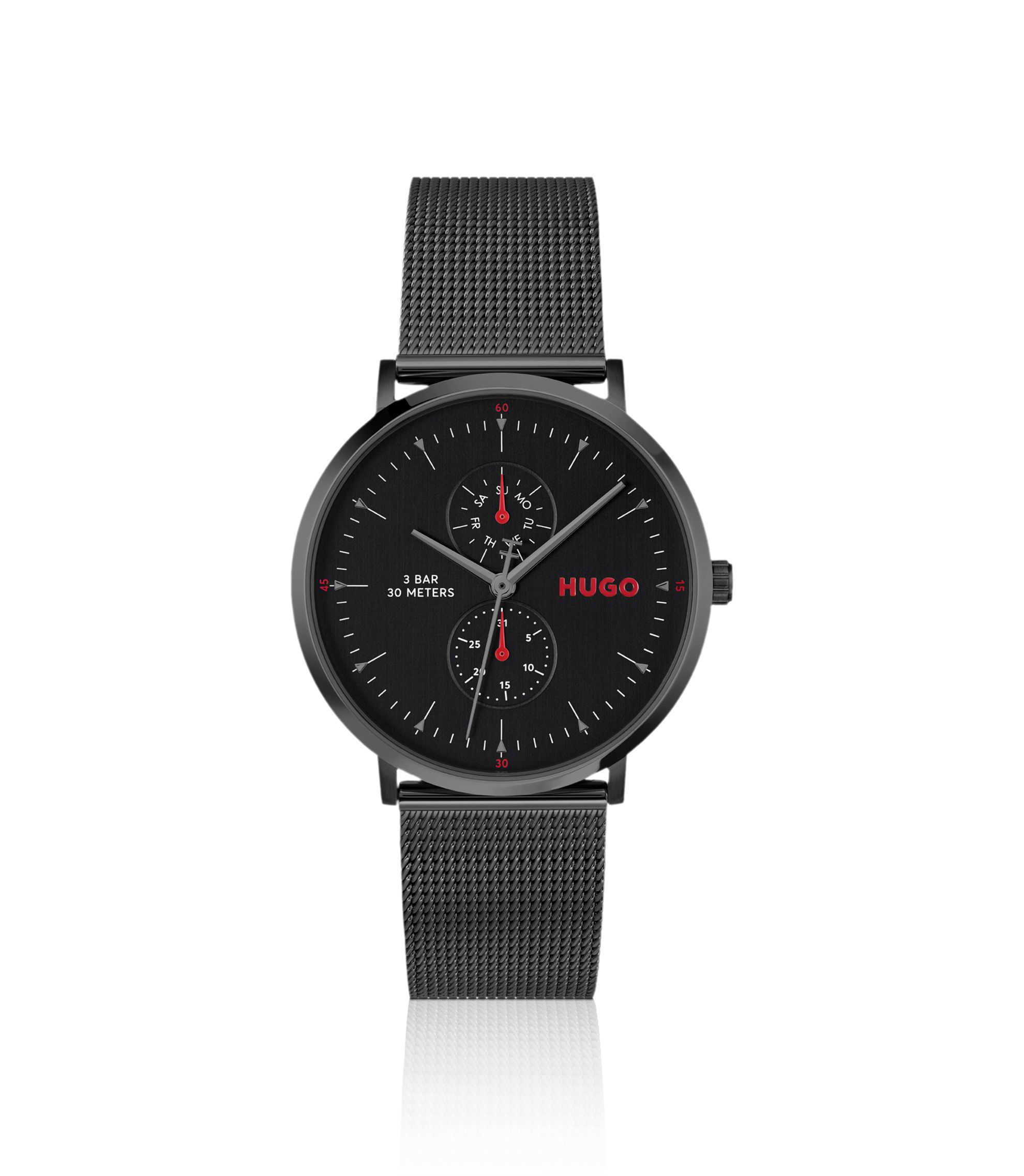 Style Schwarz beschichtete Uhr mit Mesh-Armband