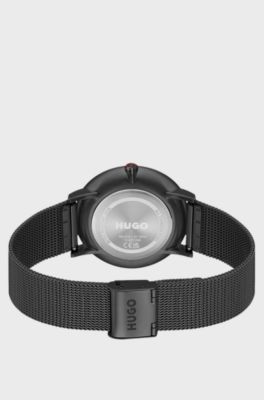 Style black-plated watch with mesh bracelet, Dark Grey