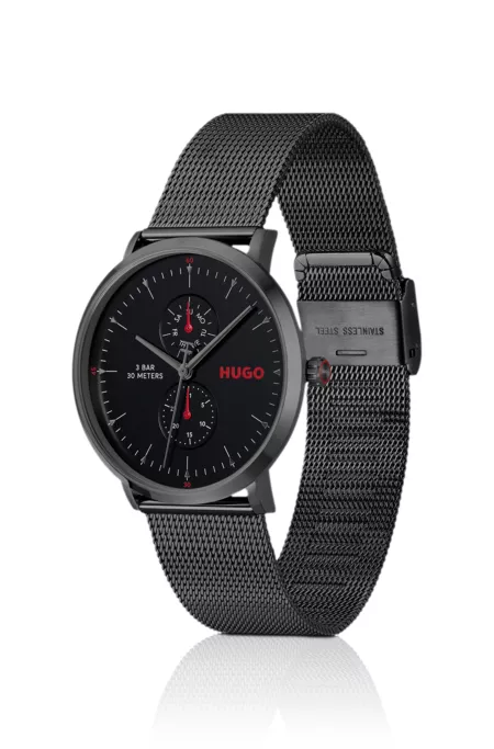 Style black-plated watch with mesh bracelet