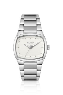 Telly stainless-steel watch with retro-inspired case, Silver tone