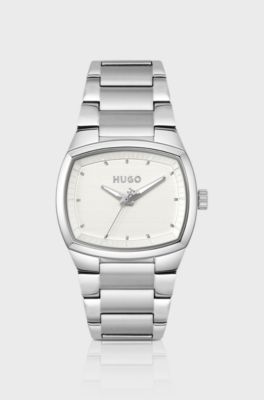 Telly stainless-steel watch with retro-inspired case, Silver tone