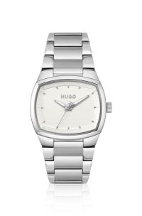 Telly stainless-steel watch with retro-inspired case, Silver tone