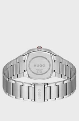 Telly stainless-steel watch with retro-inspired case, Silver tone