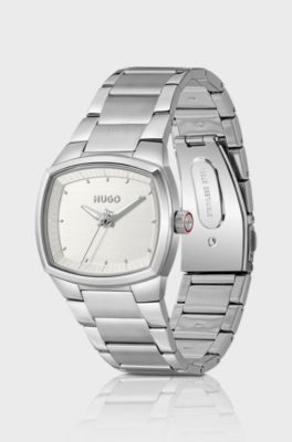 Telly stainless-steel watch with retro-inspired case, Silver tone