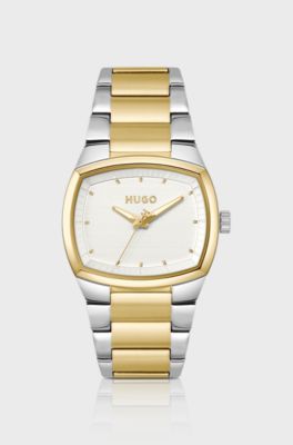 Telly two-tone watch with retro-inspired case, Silver tone