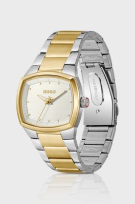 Telly two-tone watch with retro-inspired case, Silver tone